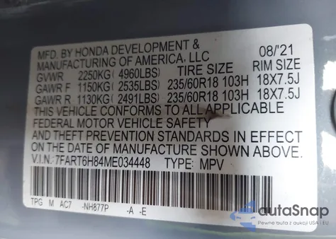 2021 Honda Cr-V Hybrid Ex-L from USA, damaged, VIN 7FART6H84ME034448